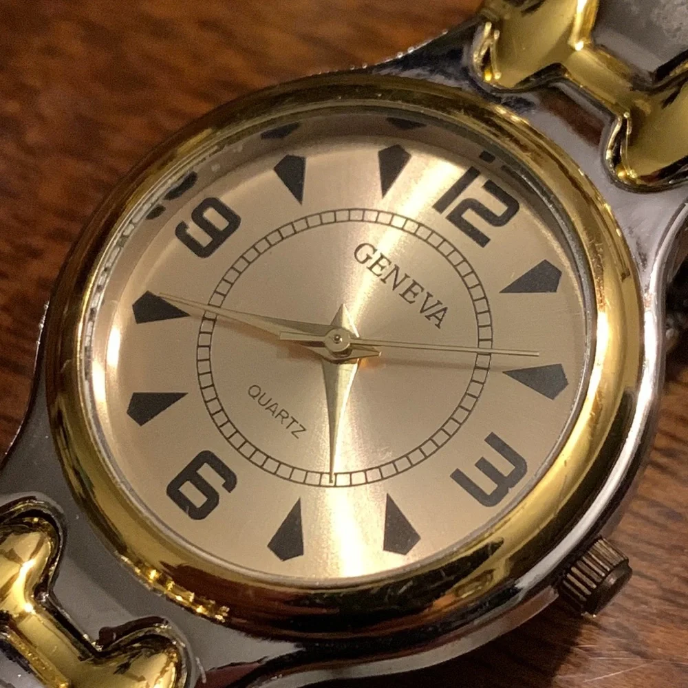 Vintage Designer Geneva Quartz Wrist Watch Gold Silver Tone